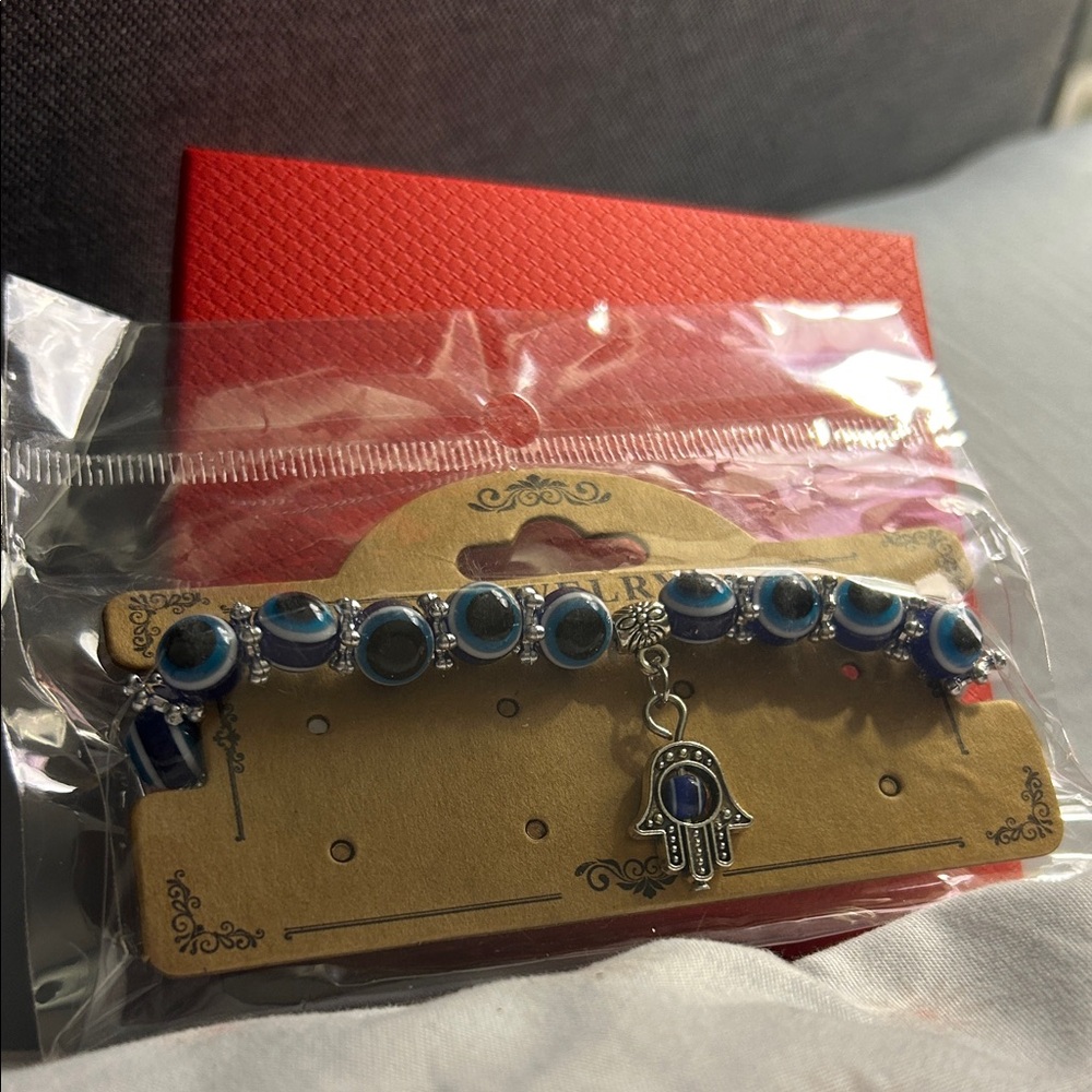 NWT Evil Eye Hamsa Charm Bracelet - Blue and Silver